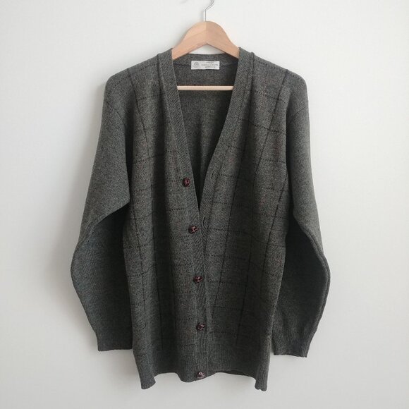 Vintage St Michael Men lambswool pure new wool cardigan sweater Small green - Picture 8 of 16